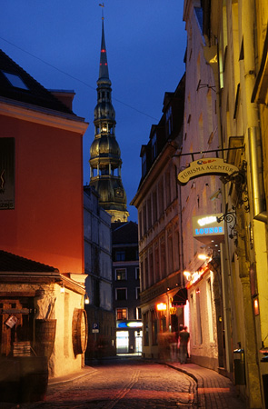 Riga street at dusk