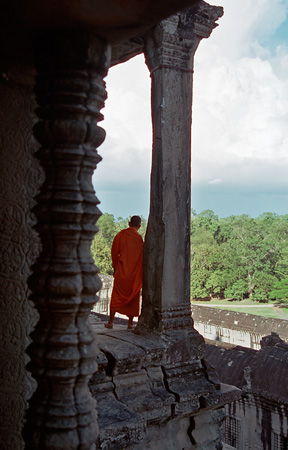 Monk in Angkor Wat temple 