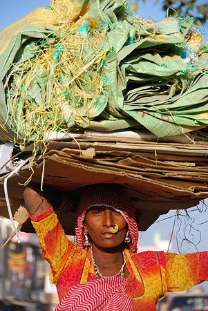 Woman with heavy load