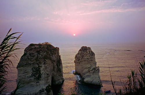 Lebanon, a peaceful sunset by the pigeon rocks, Beirut