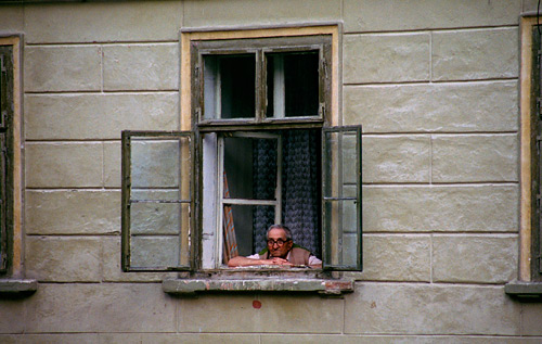 Sighisoara, man watching world turn