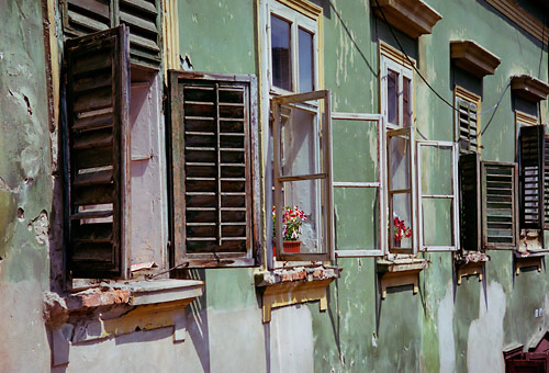Window shutters in Sighisoara back street