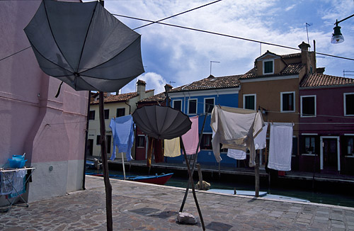 Burano, Umbrellas drying in the sun
