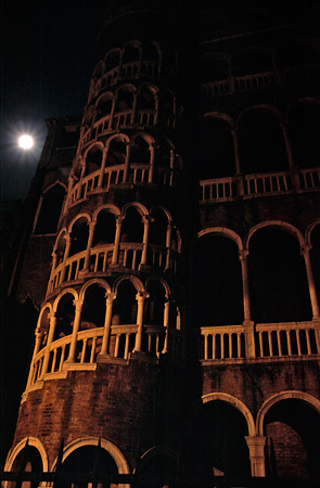 Spiral stairs at night
